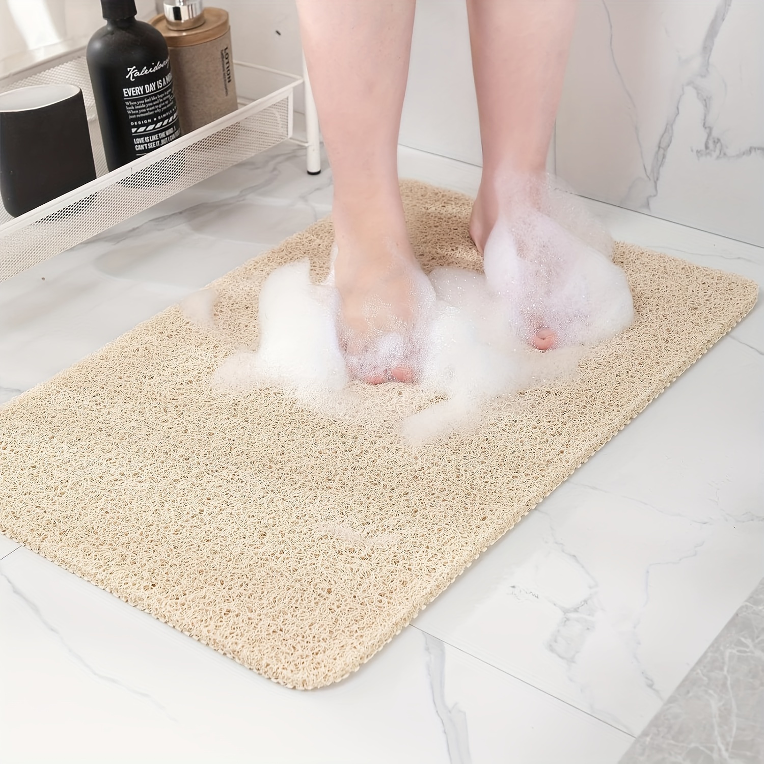  Secure Mat, la mejor alfombra de baño antideslizante con  drenaje, tapete de ducha, tapete de bañera, tapete de baño de PVC de secado  rápido, tapete de baño de esponja de lufa