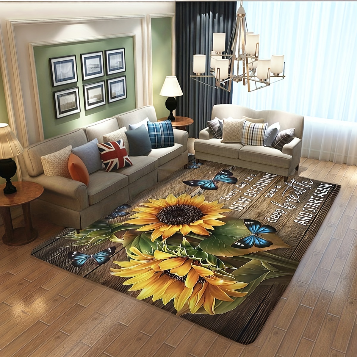 Takashi Murakami Sunflower Round Floor Mat Modern Home Decor Carpet Area Rug Non-Slip Door Mat,for Indoor Living Dining Room Bedroom 3 ft