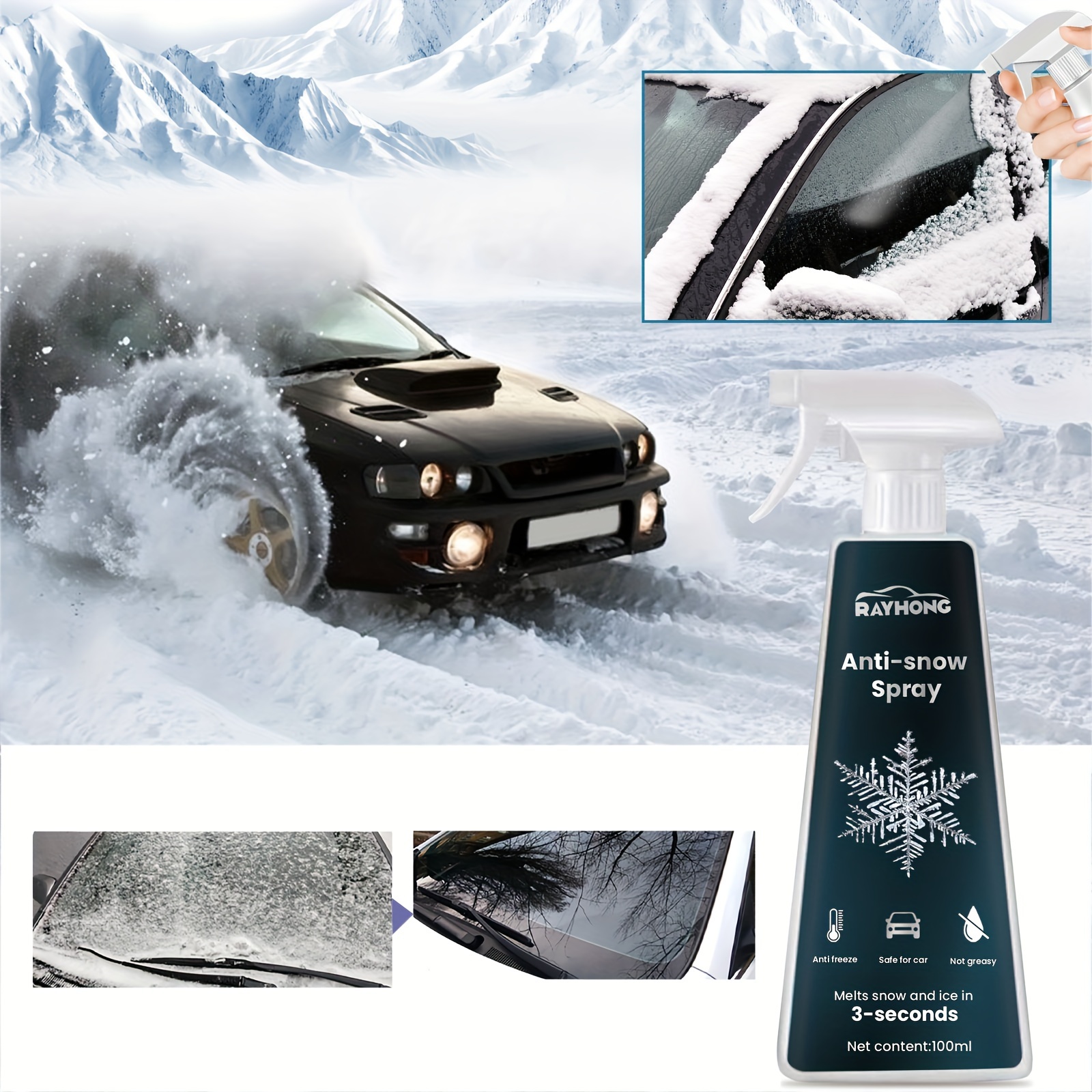 Ice Spray For Car Windshield 3.38oz Snow Melting Defrost Liquid Instantly  Winter Glass Frost Spray Car Window Defroster Spray