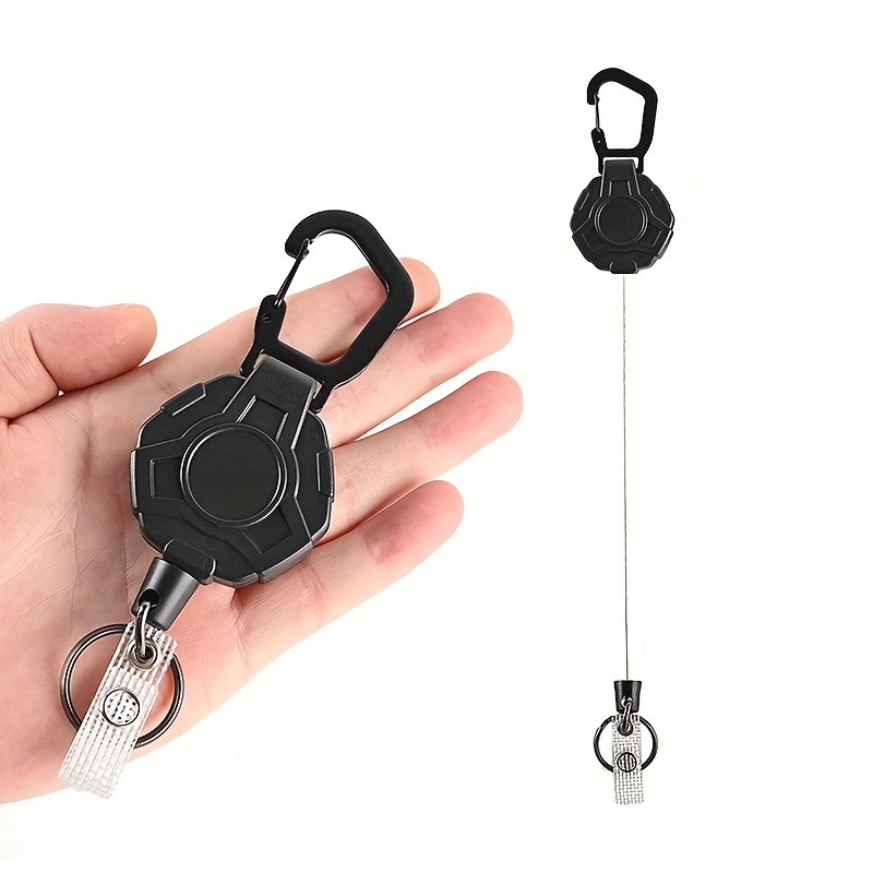 1pc Retractable Keyring, Strong Heavy Duty Key Chain with ID Card Badge Strap, Steel Belt Clips and 23.6in Extending Steel Lanyard Reel, Cool