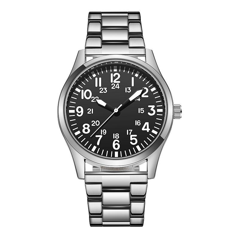 Pilot Style Watch Arabic Numbers Easy Reading Metal Strap - Temu