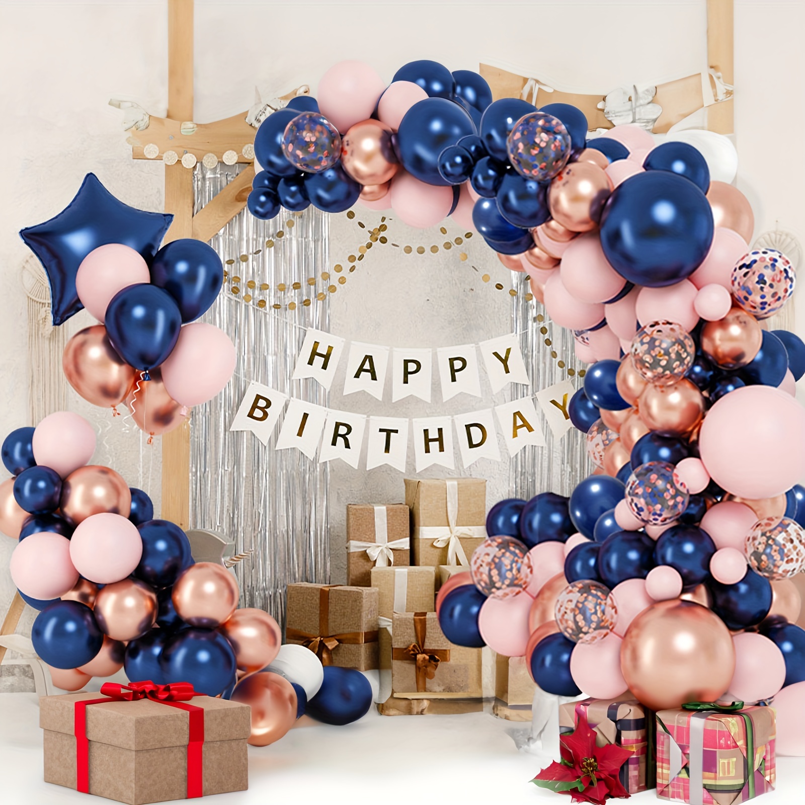 Rose Gold And Blue Balloons - Temu Canada