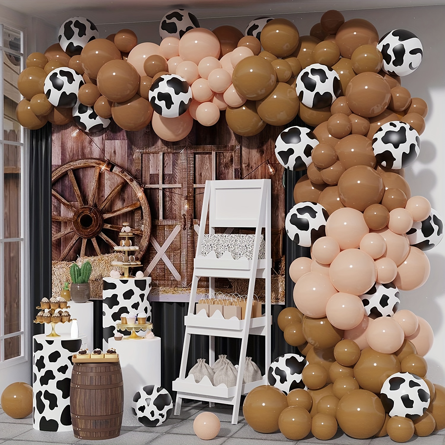 54 globos con patrón de animales de granja, vaca, oveja, lechón, amarillo,  pollo, burro, animal de granja, globo con temática de granja, fiesta de