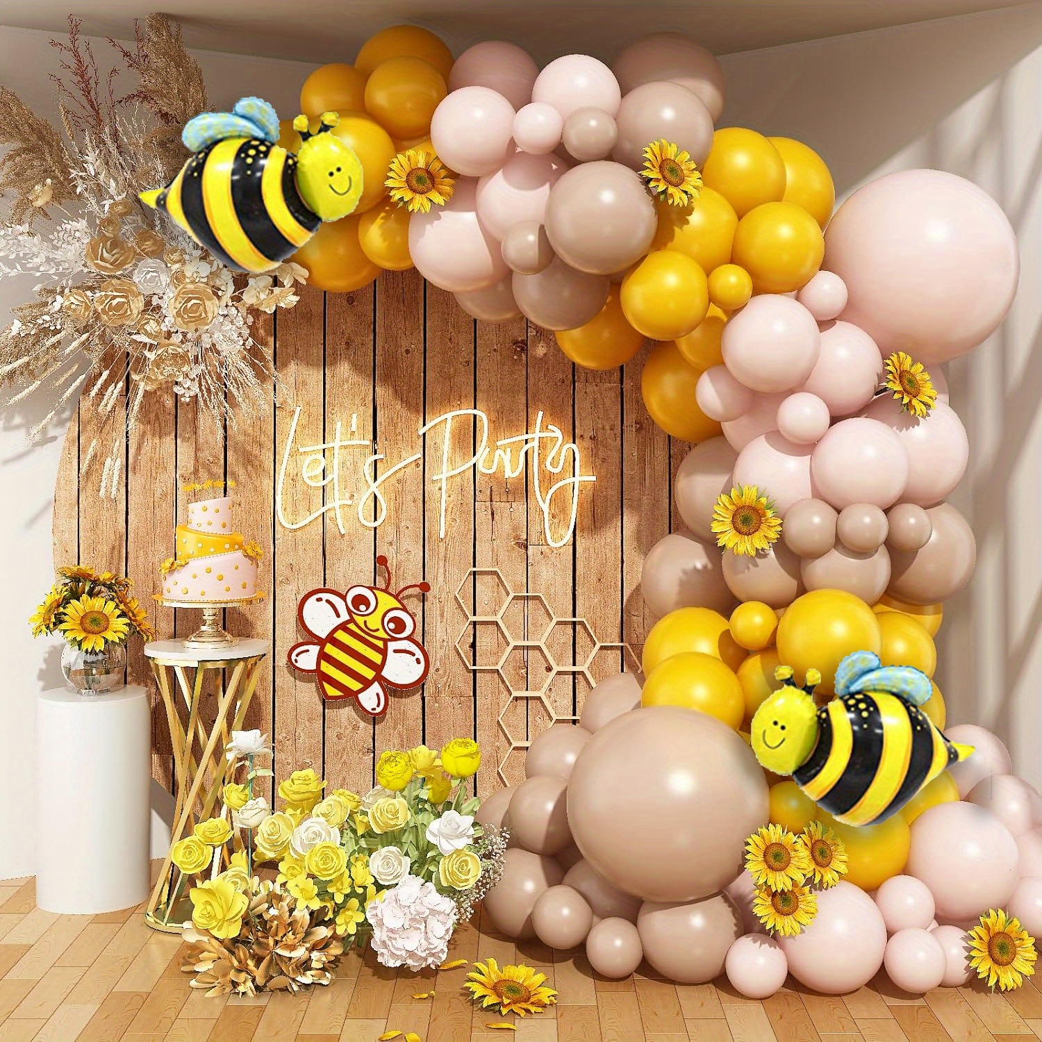 Honey Bee Party Decorations, Bumble Bee Baby Shower Hanging Paper Fans  Lanterns Tissue Honeycomb Ball Glitter Circle Dot Garland Black and Yellow  for