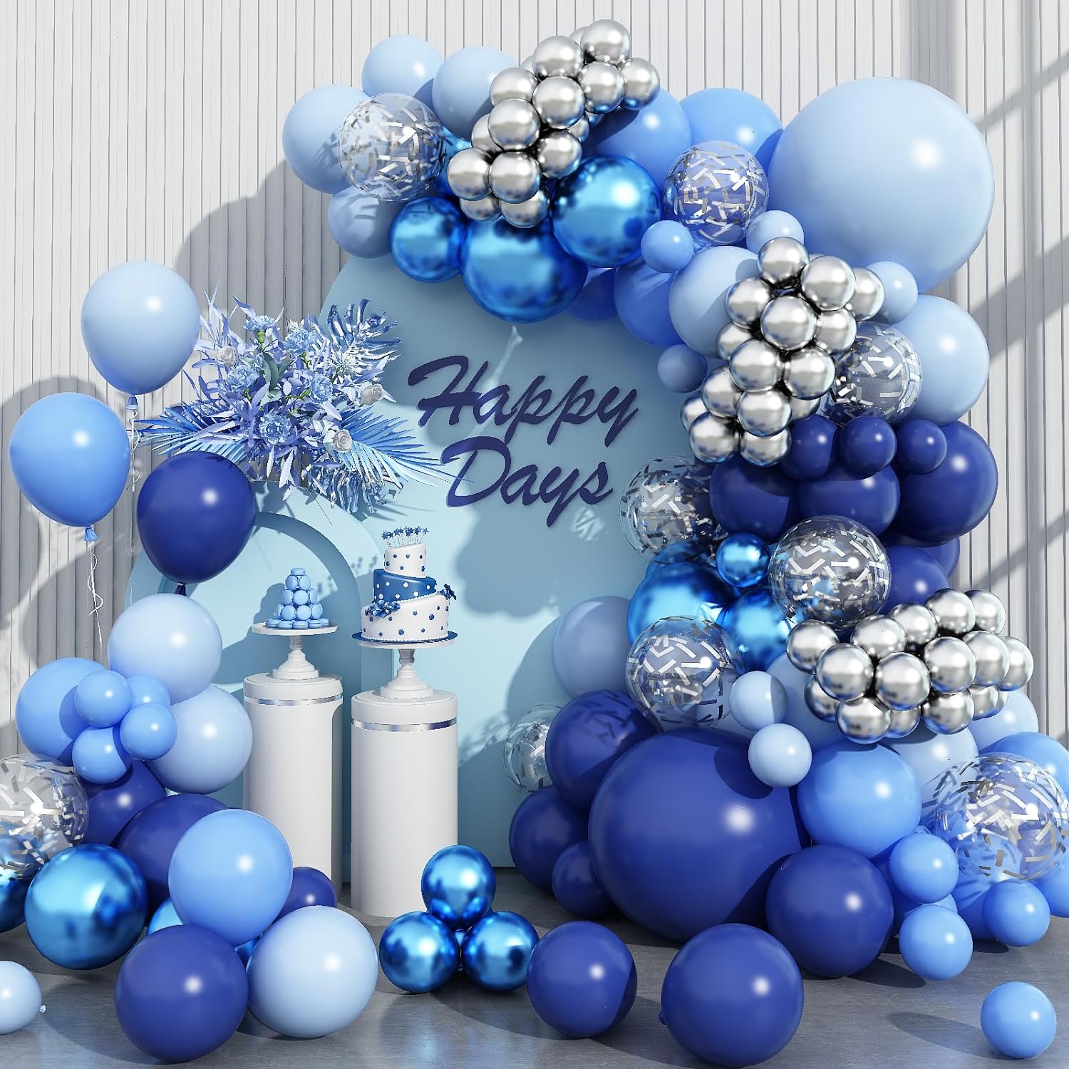 Blue and Black Silver Balloon Garland Kit 140pcs Royal Blue and Silver Starburst Disco Ball Balloons for Men 30th Birthday Party Graduation 80s 90s