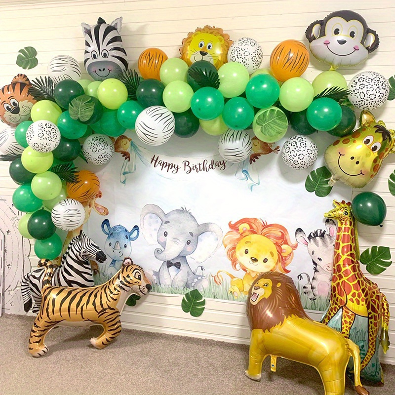 Kit de arco de globos con temática de selva para bebé niño y niña de 3  años, guirnalda de globos verdes de feliz cumpleaños, suministros de fiesta  de