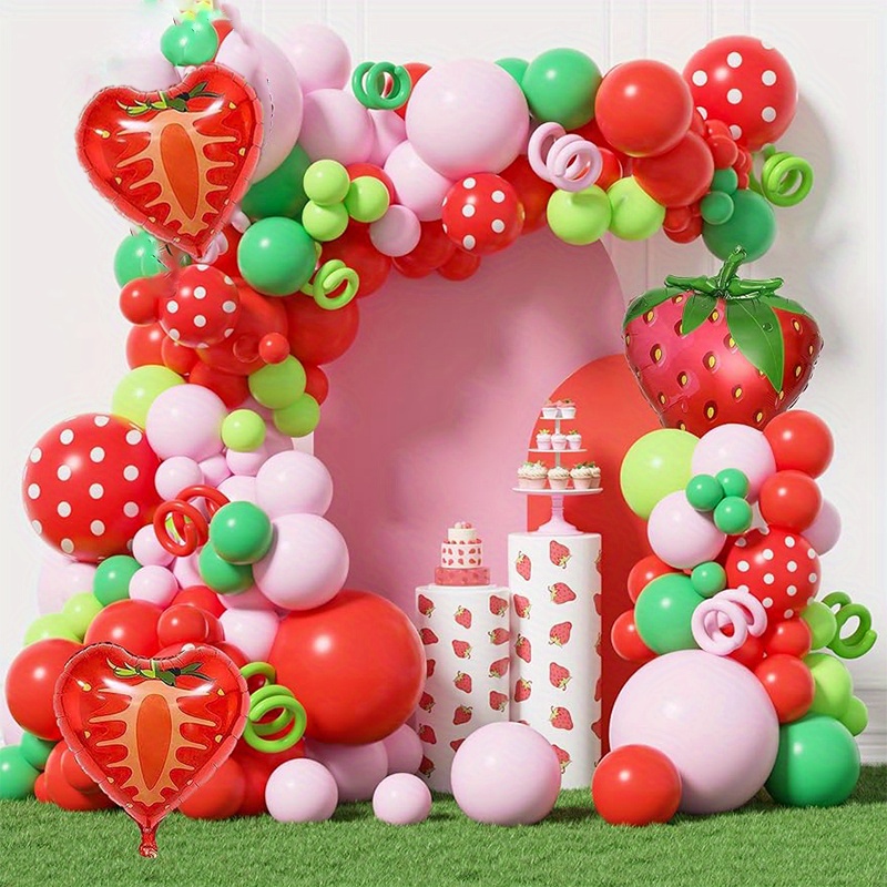 Strawberry Party Decoration Balloon Garland Set, Girl Birthday Party  Supplies, Strawberry Red Aluminum Foil Balloon Latex Balloon
