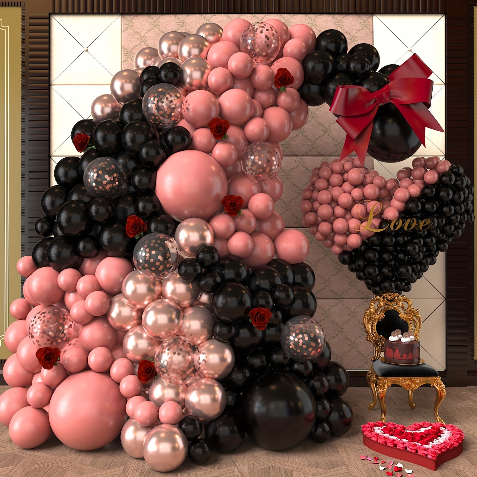 112 globos de confeti negro y globo, globos de papel de aluminio
