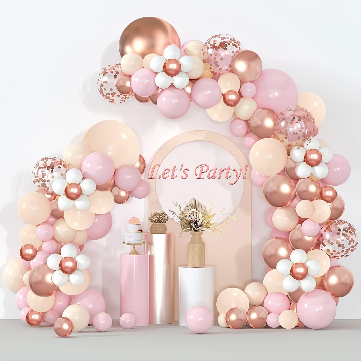 Decorazioni per baby shower per ragazza 140 pezzi rosa palloncino ghirlanda  metallizzato rosa bianco palloncino arco kit farfalla adesivi oro rosa  coriandoli palloncini per