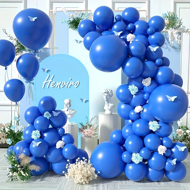 124pcs Blue Silver White Balloons Garland Arch Kit 5 10 12 Inch Royal Navy  Blue White Metallic Silver Confetti Set With Led String Light For Birthday