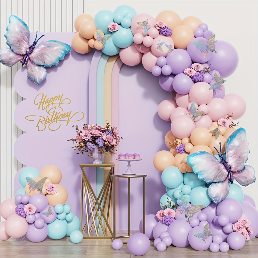 130PCS Butterfly Baby Girl Balloon Garland Arch Kit Theme Baby Shower  Birthday Party Decorations for Girl, 22 Inch 4D Purple Pink Marble Foil  Balloons