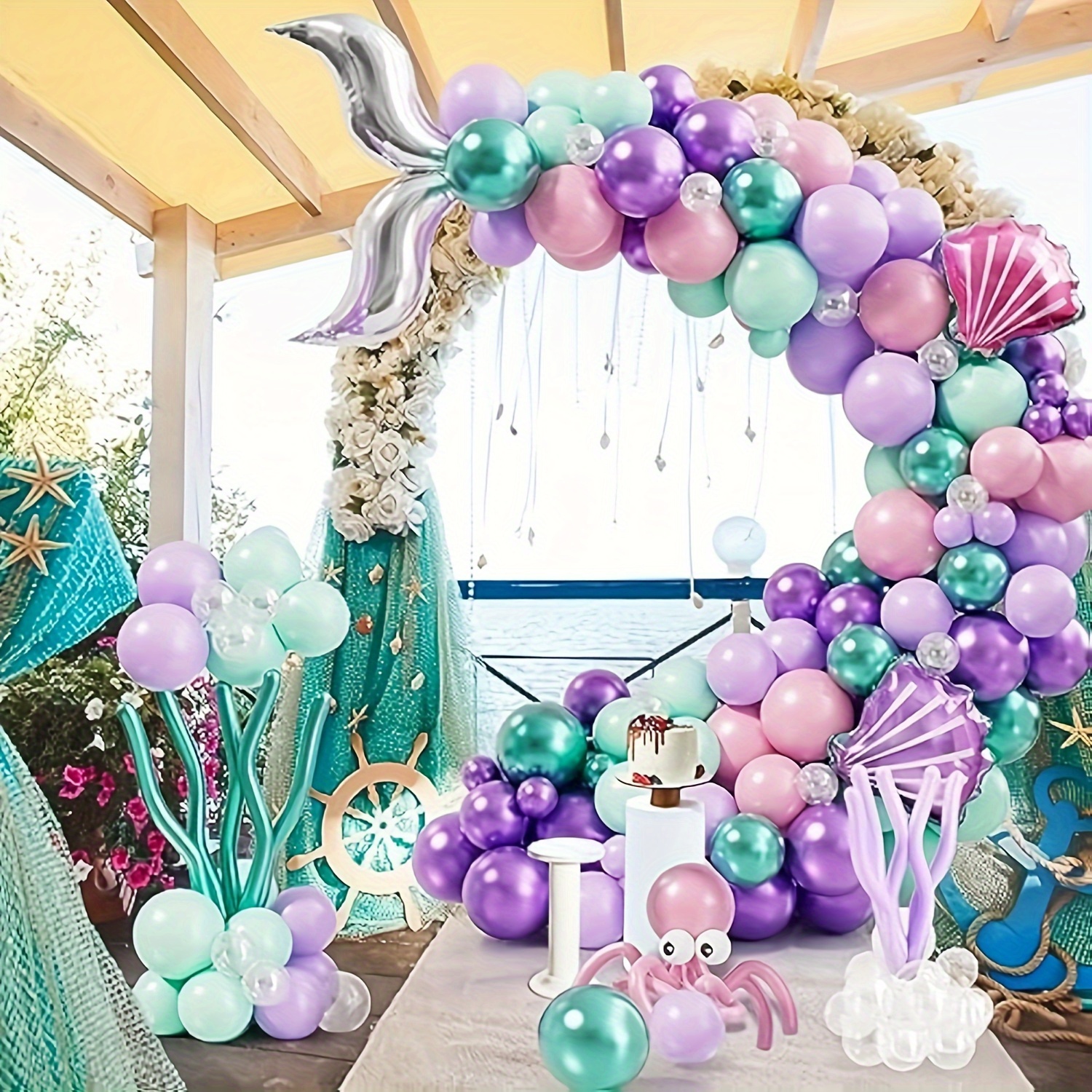 Blue Purple Fish Tail Balloon Chain Set Birthday Party - Temu