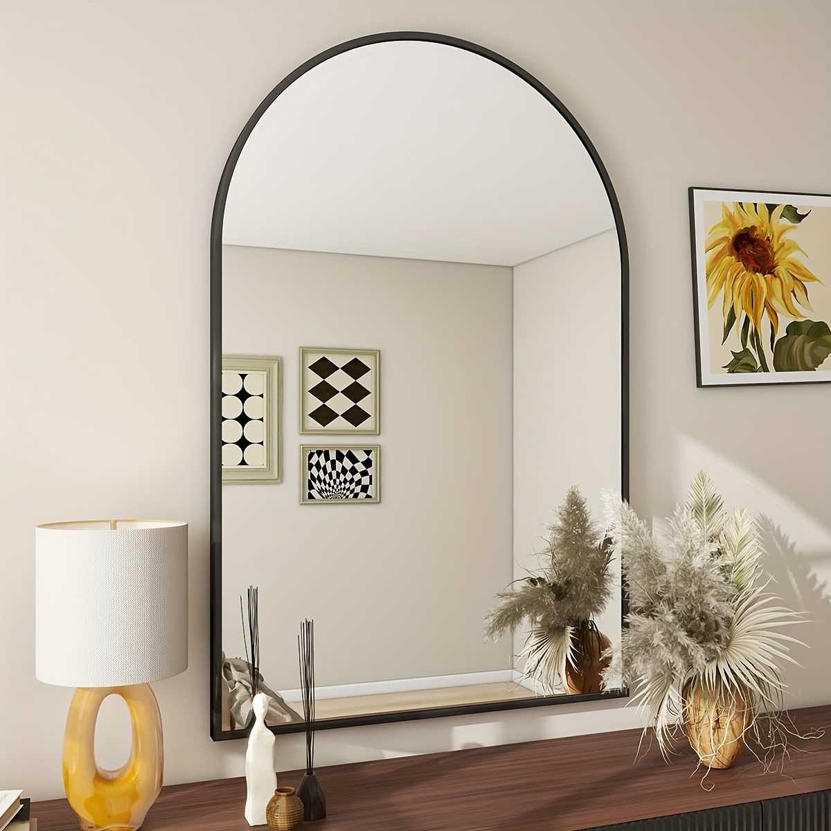Espejo redondo dorado de 28 pulgadas, espejo circular montado en la pared  con marco de metal para tocador de baño, entrada, sala de estar, espejos de