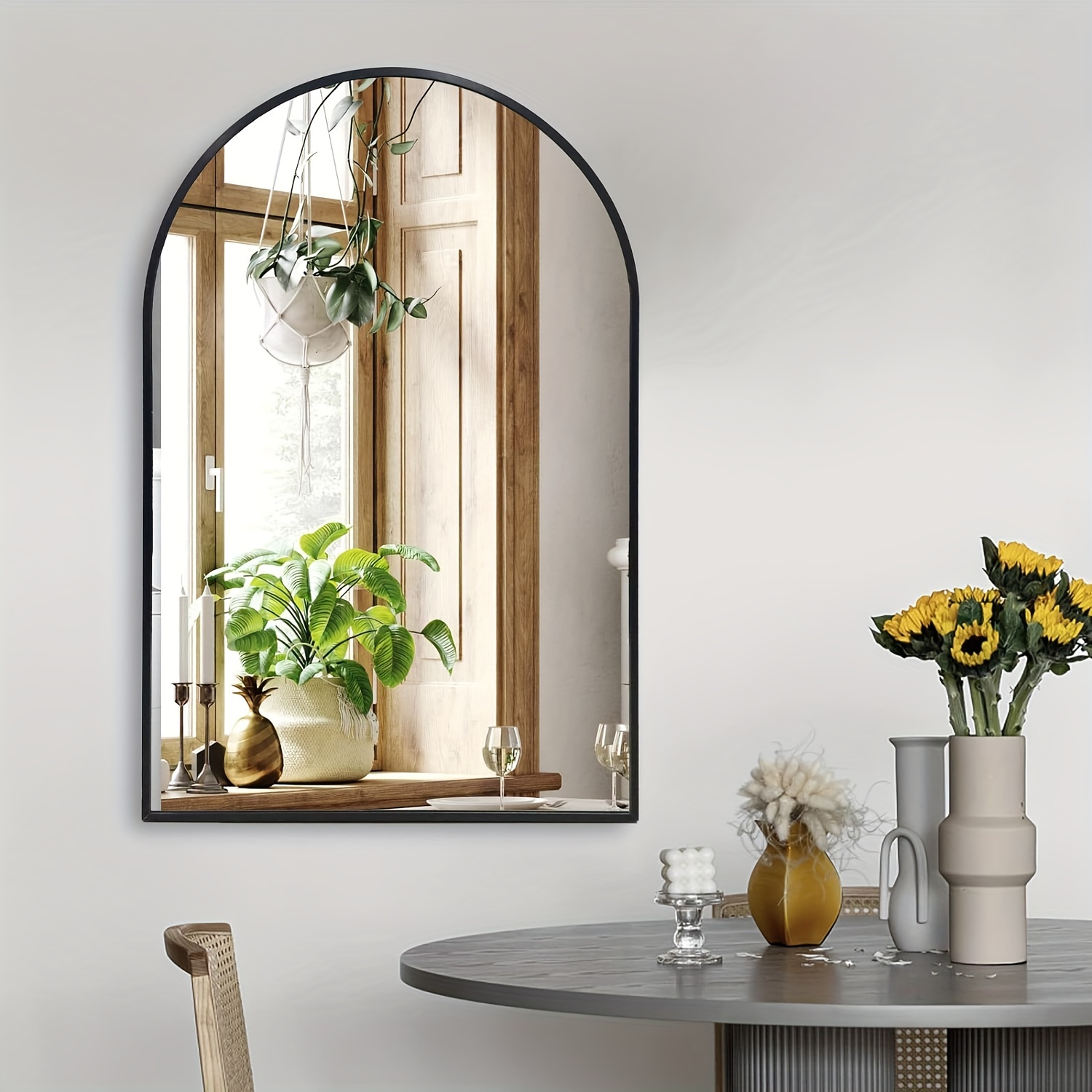 USHOWER Espejo de pared redondo negro de 36 pulgadas, espejo circular con  marco de metal para decoración de baño, dormitorio, sala de estar y entrada