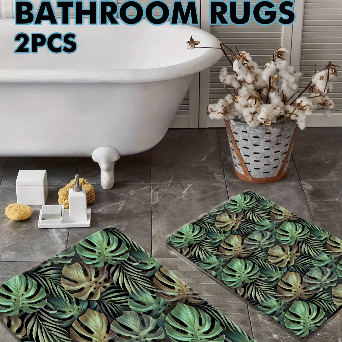 COLORPAPA Alfombra de baño para baño, color verde, bohemio, antideslizante,  con hojas lindas, alfombra de baño grande, suave, absorbente, lavable
