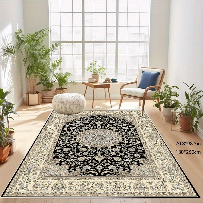 Large Oval Area Rugs Machine Washable Carpet Bedroom Living Room Short Pile  Rug, Geometric Blue-Gray Stitching Yellow Lines, 180 x 250 cm