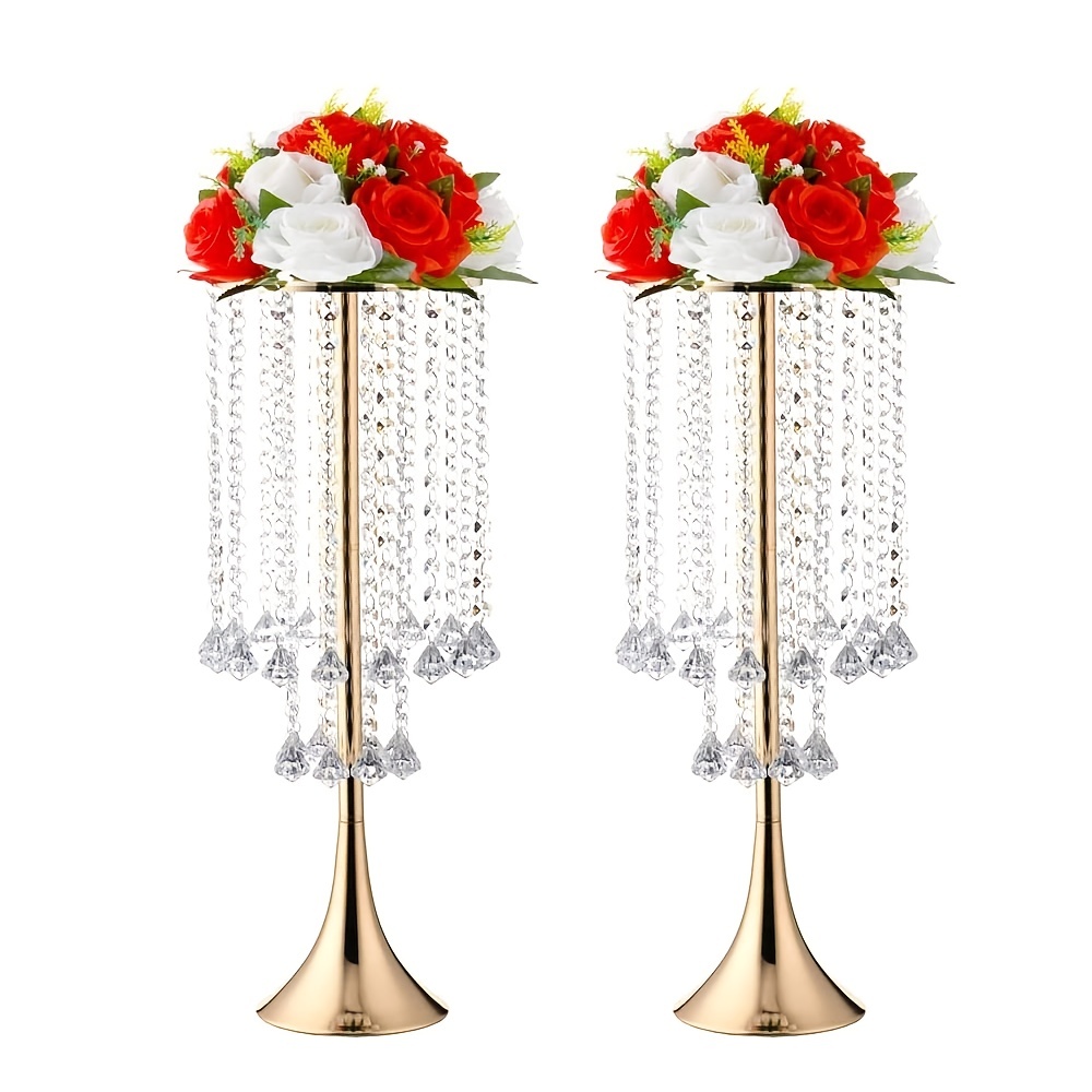  Centros de mesa de boda altos y dorados para mesas, 22.83  pulgadas de alto, 2 centros de mesa para comedor con cristal, jarrones para centros  de mesa, soporte de flores y