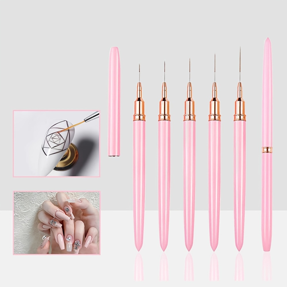 5pcs Nail Art Liner Brushes Set, Detail Thin Nail Art Painting Brush for  Long Lines and Home DIY Salon (7/9/11/15/25mm)