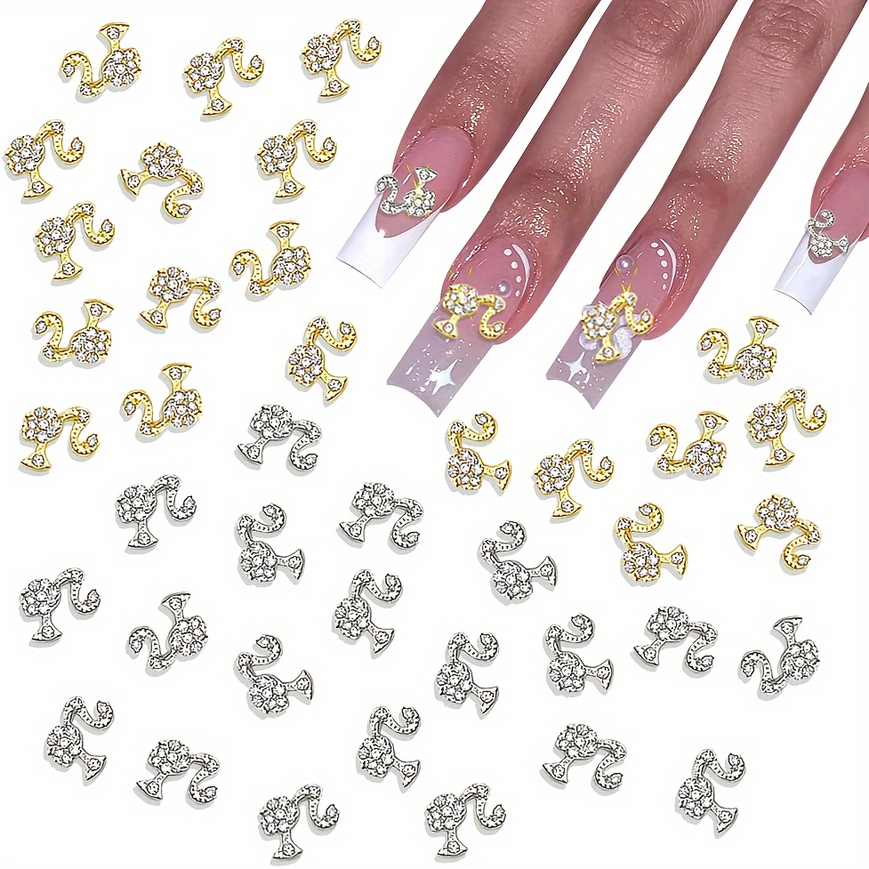 40PCS Gold Nail Charm Nail Charms Dangle Nail Charms Silver Nail Gems 3D  Snake