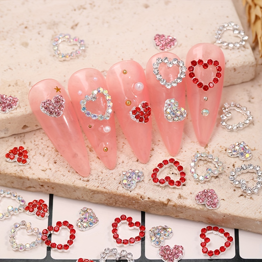 30pcs Heart Nail Charms 3D Nail Rhinestone Crystal Gem Charms For Nails  Golden Nail Art Charms Alloy Nail Jewels Nail Decoration For Nail Art  Accessories