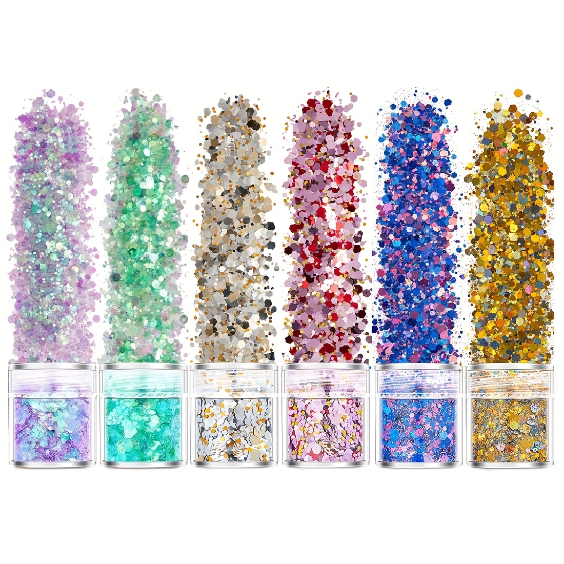  Warmfits Holographic Chunky Glitter 12 Colors Total 120g Face  Body Eye Hair Nail Festival Glitter Different Size Stars and Hexagons Shaped  (Set A) : Beauty & Personal Care