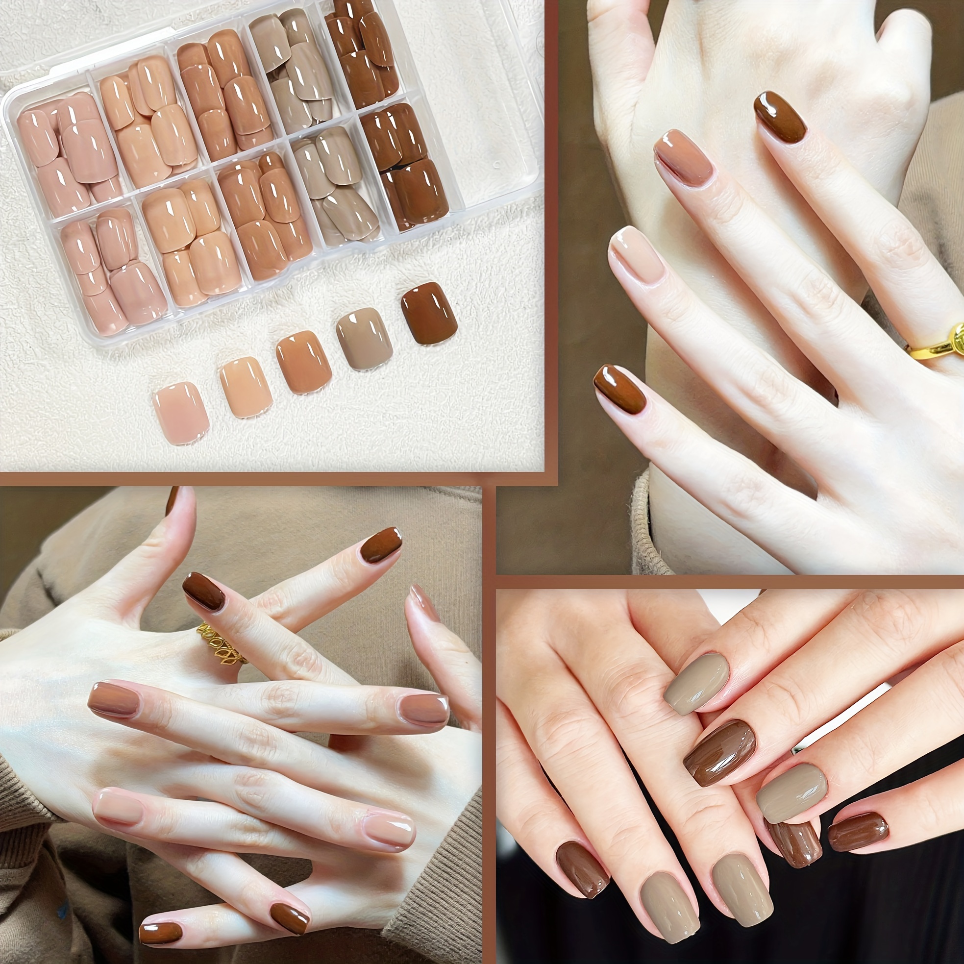 24 Pcs Beige Mat / Ongles courts / Appuyez sur les ongles