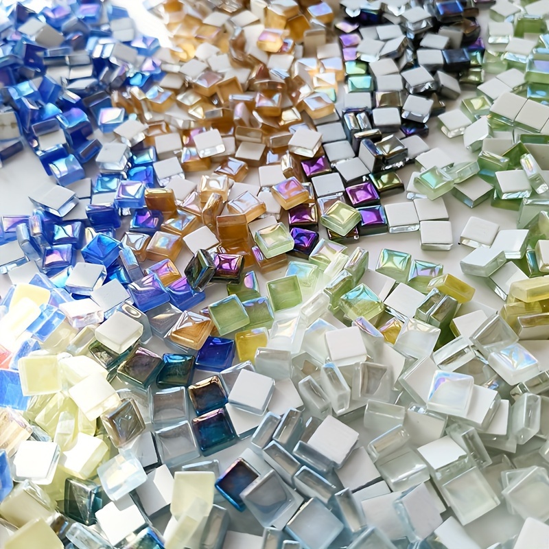 50Pcs Colored Square Mosaic Glass Pieces 0.4 Inch Crystal Tiles