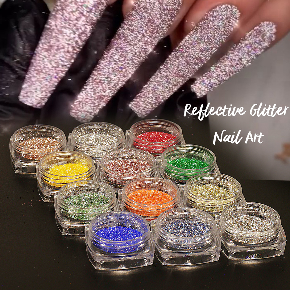 6 Jars Sparkling Broken Diamond Nail Powder Laser Reflective Nail