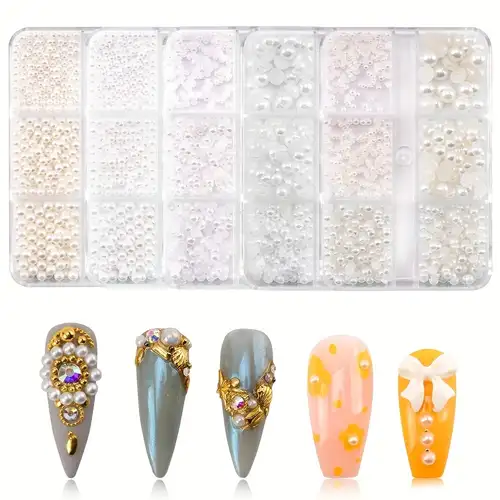 Glittering Half Round Pearl Nail Art Decoration Diy Jewelry - Temu