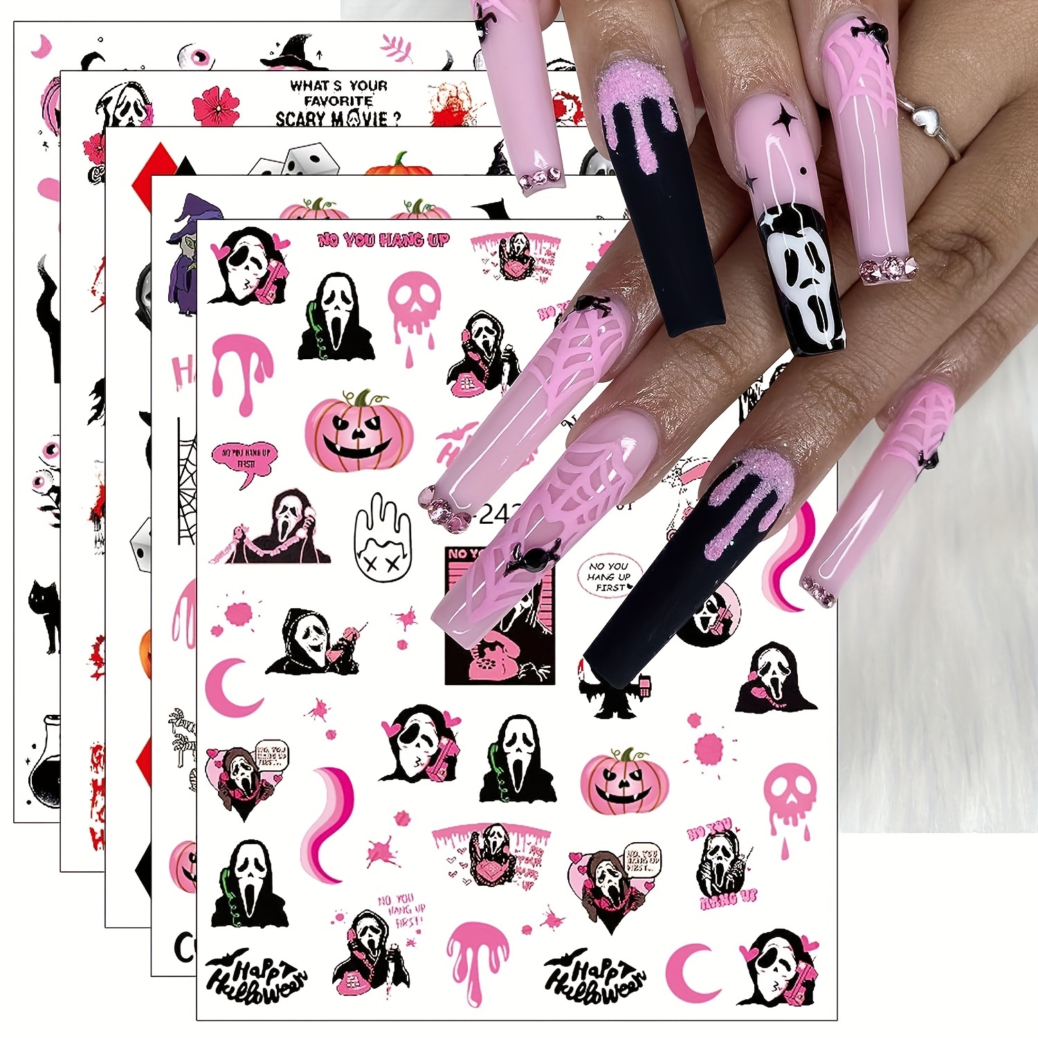  6Sheets Halloween Nail Stickers for Nail Art 5D Halloween Nail  Decals Horror Skull Ghost Blood Pumpkin Star Moon Heart Nail Art Designs Nail  Sticker for Women Manicure Decoration Accessories New Craft 