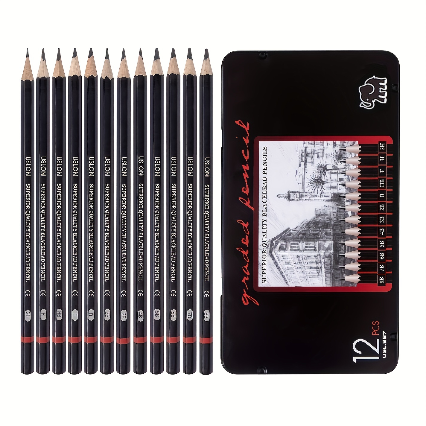 12 Graded Pencils Drawing Sketching Tones Shades Art Artist Picture Pencil  Draw.