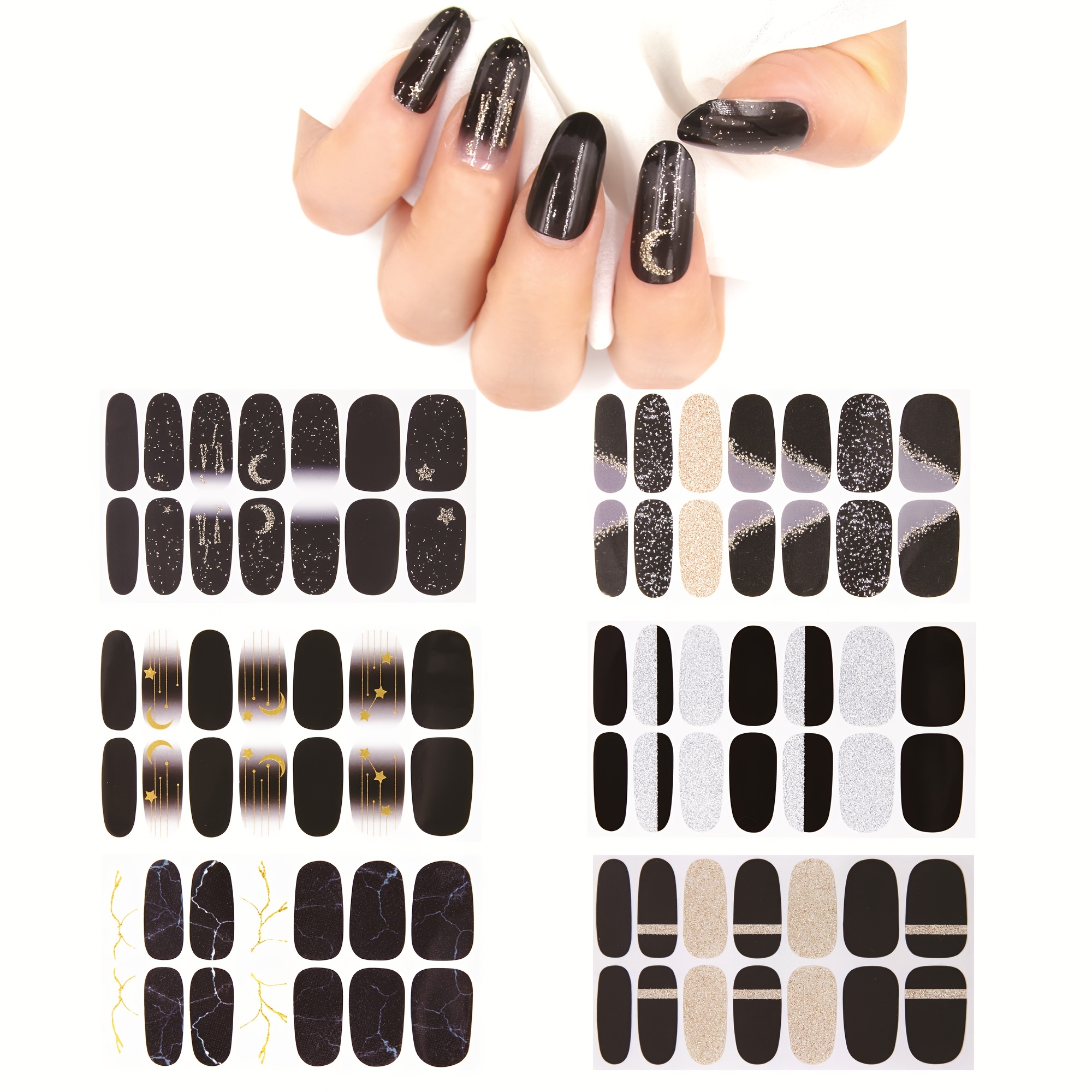 Black Silver Star 3d Nail Sticker Golden Heart English - Temu