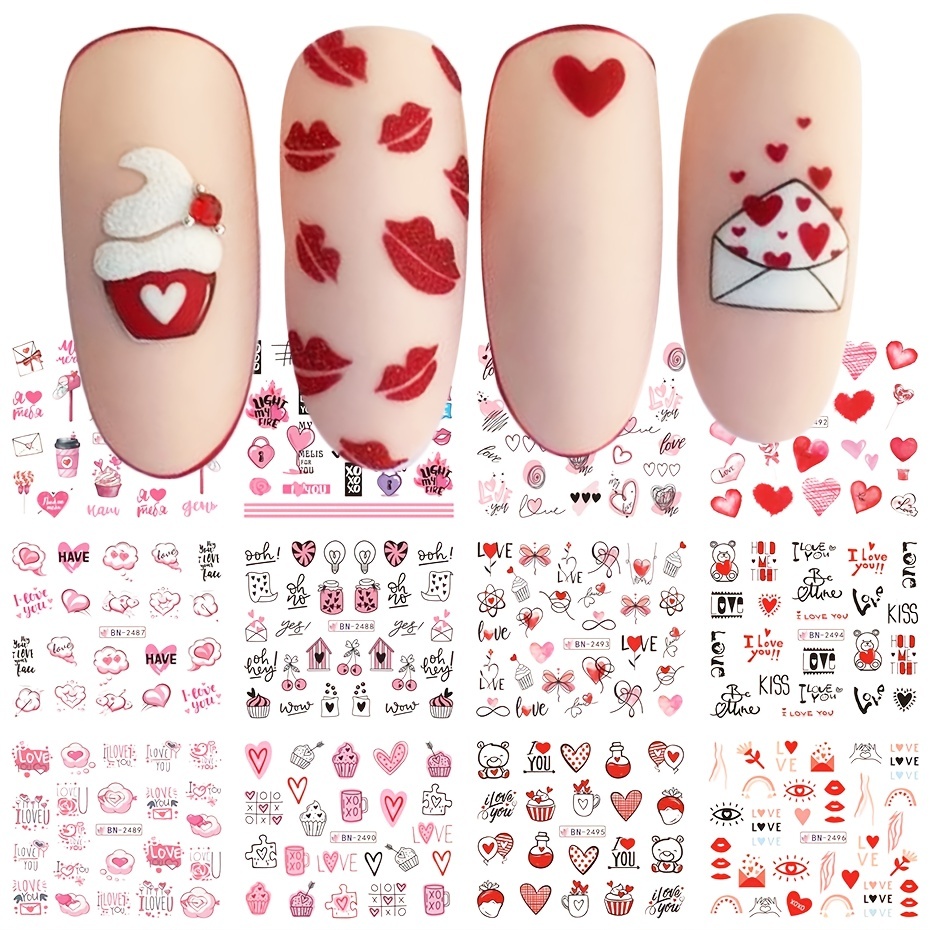 Aurora Holographic Heart Nail Art Stickers - Valentine's Day Nail