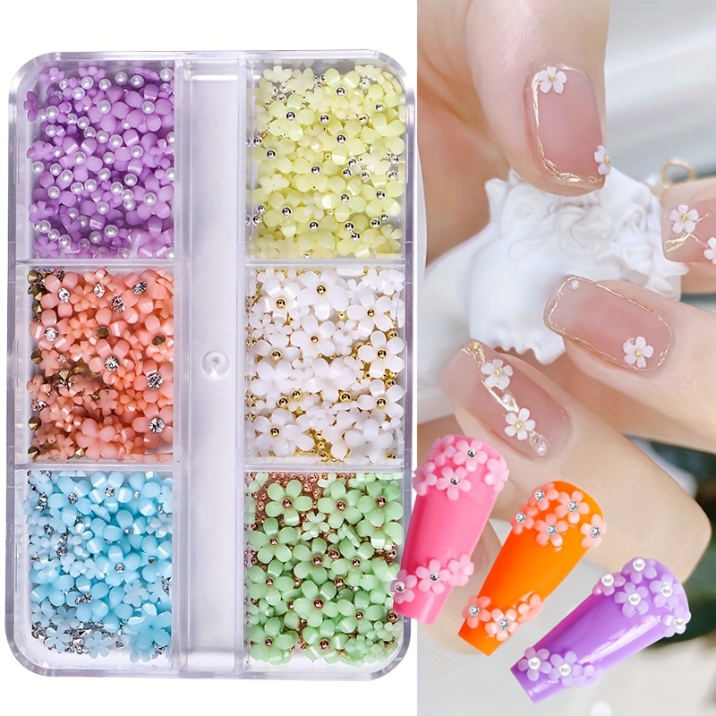 3D Flowers for Nails Charms for Acrylic Nail Gems, with Gold Caviar Beads  Rhinestones Leaf & Pearls Nail Jewels for Nail Art