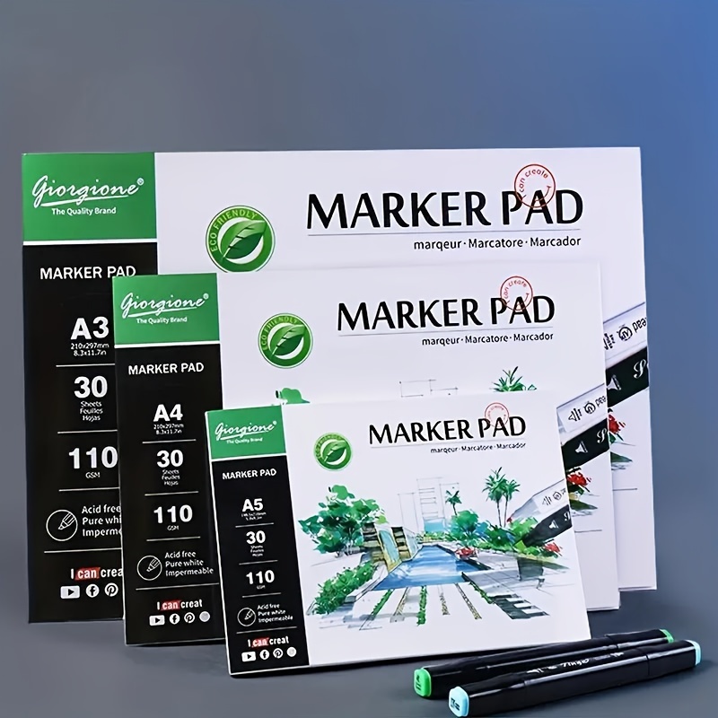 Touchmarker Marker Pads Art Sketchbook, 6.7x9/8.3 X 11.7 Large Paper  Size, 120gsm Heavy Smooth Drawing Papers, 30 Sheets, Bleedproof Marker Paper