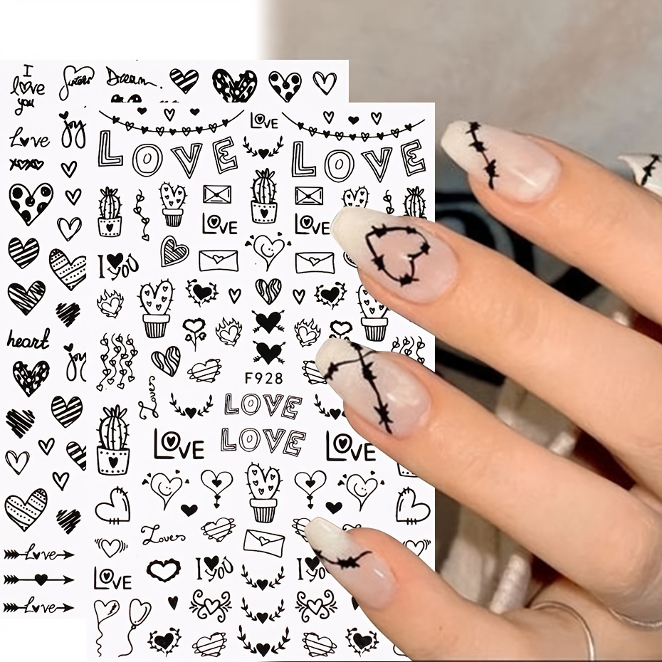 Nail Art Stickers Heart Letters Willow Totem Geometrical Design