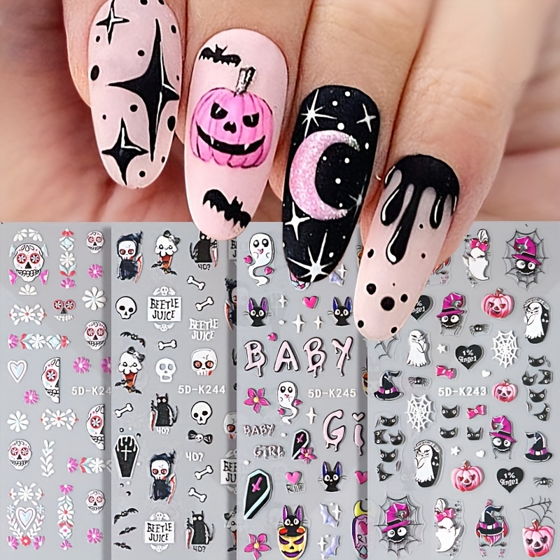 1pcs 5d Exquisite Halloween Nail Stickers Pink Kawaii Ghost