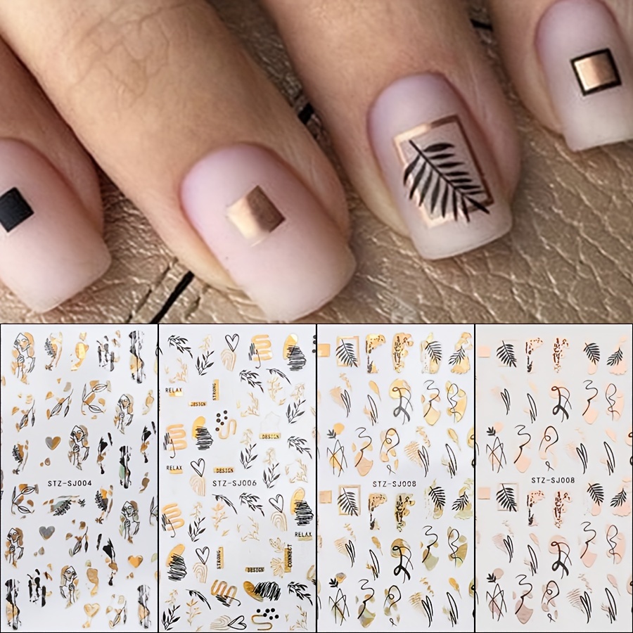 Abstract Metallic Gold Nail Art Stickers, 3pcs 3D Irregular Line Geometry  Summer Nail Art Decals Nails Art Decoration