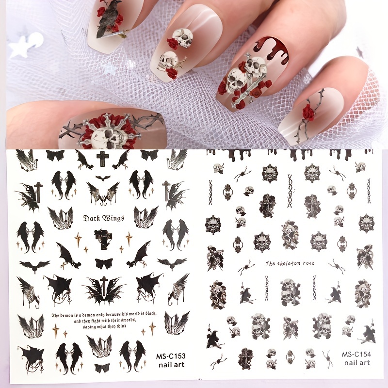  9 Sheets Halloween Nail Art Stickers Ghost 3D Nail Decals  Spider Skull Scary Flame Scar Bloody Nail Designs Rose Bones Horror Eyes  Nail Art Supplies Nail Decorations Accessories for Women 