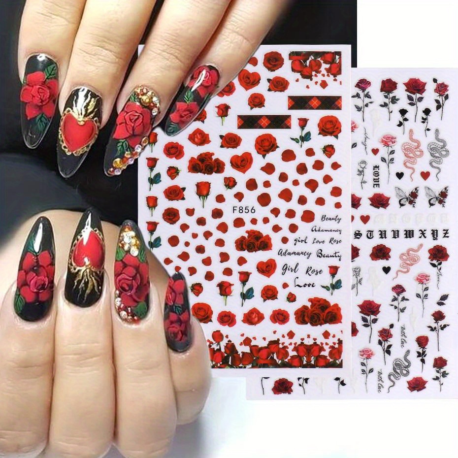  70pcs Valentines Red Rose Nail Charms White Flower Nail Art  Decoration 3D Heart Love Nail Rhinestones Sparkly Flat Back Gems Jewels  Diamond for Women Girls DIY Manicure Accessories : Beauty 