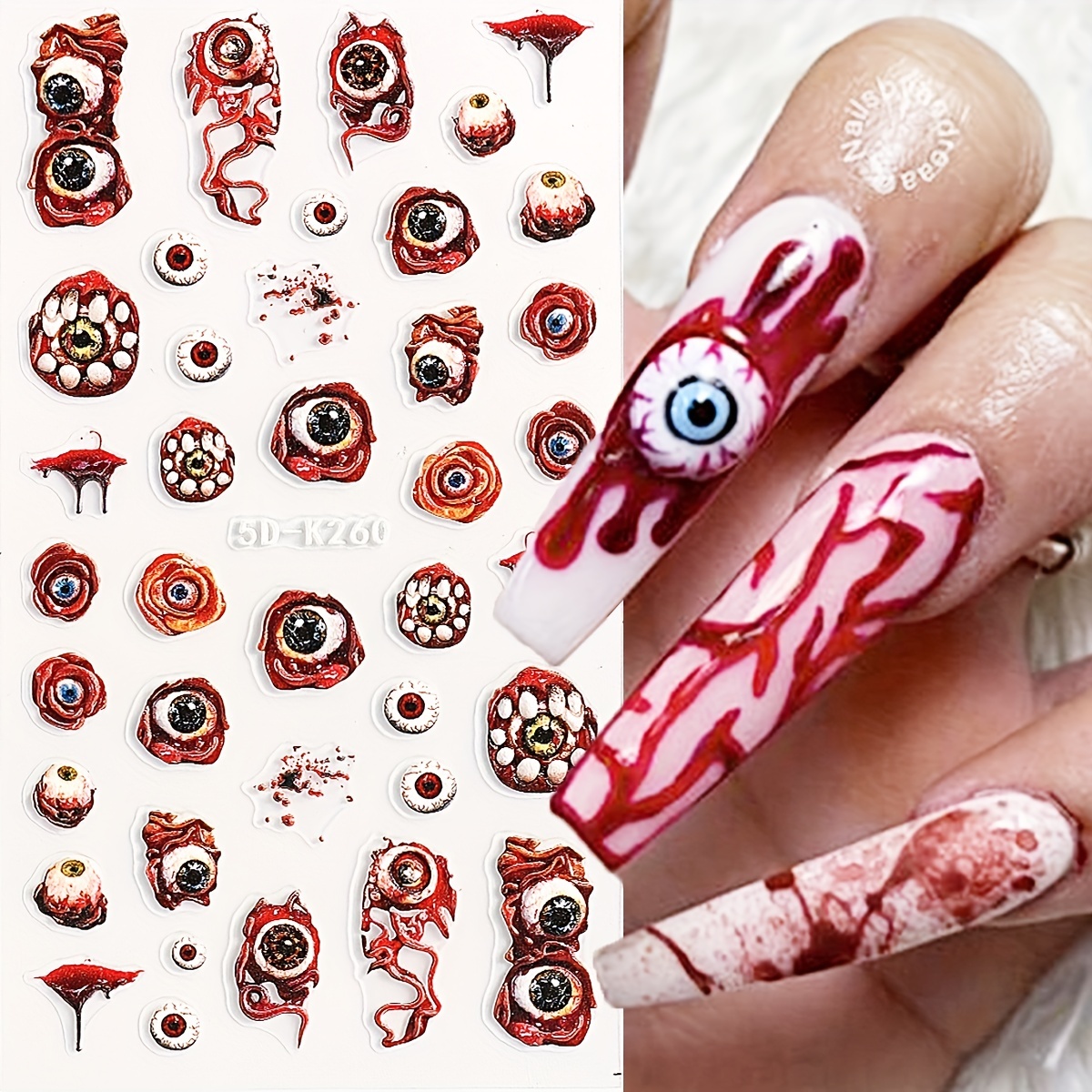 6 Sheets Gothic Nail Art Stickers Decal 3D Goth Horror Nail Art