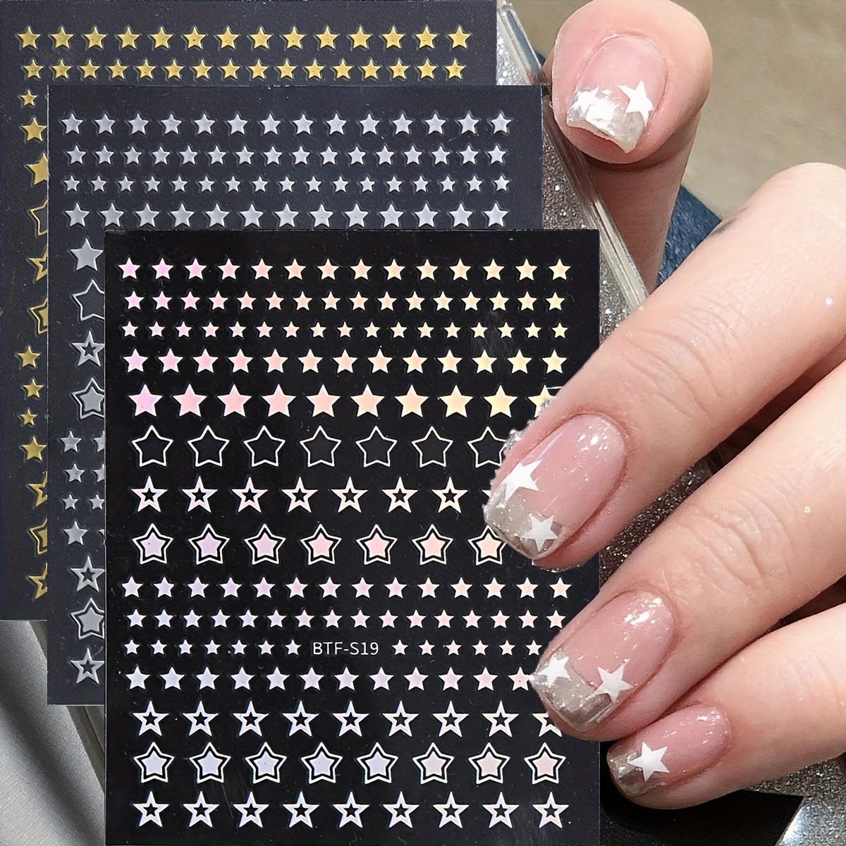 Gold Nail Foil Transfer Stickers Nail Art Supplies Holographic Laser Star  Moon Flower Heart Abstract Face Designer Nail Stickers 3D Glitter Line DIY