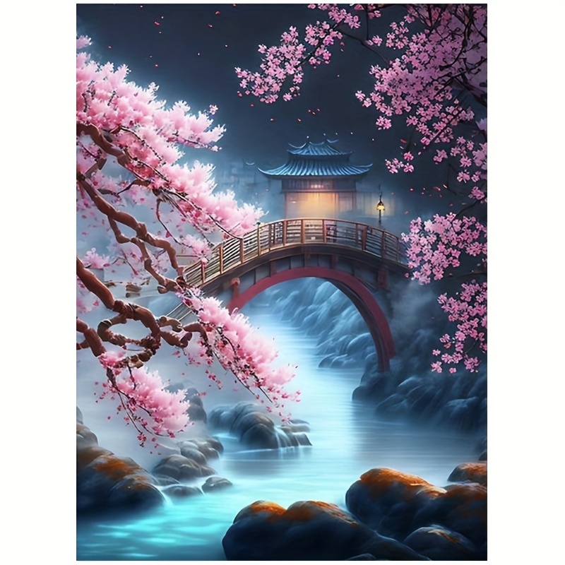 5D Diy Diamond Painting Cherry blossom Temple Scenery Full Square