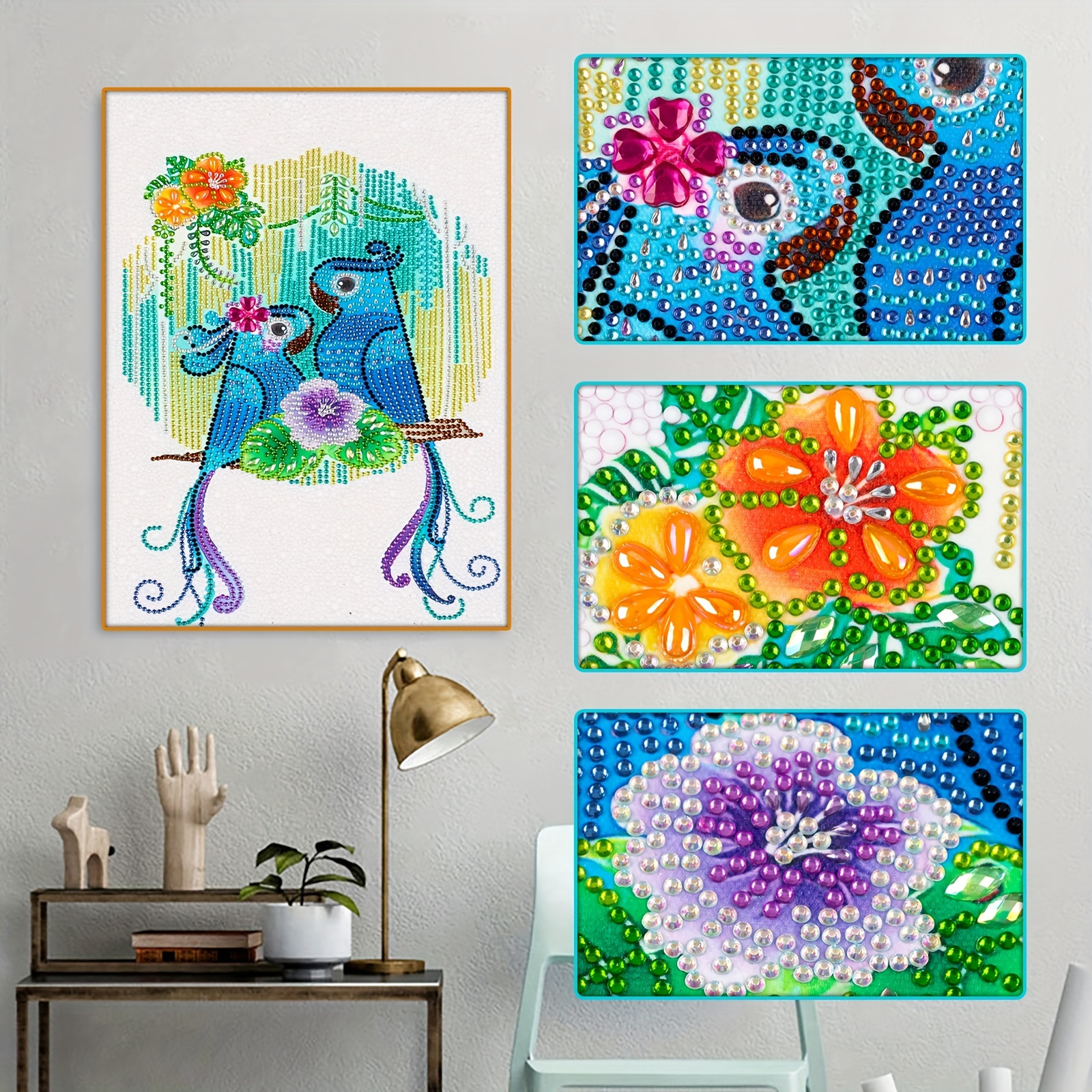 5D DIY Large Diamond Painting Kits For Adults,15.7x27.5in/40x70cm Two Cute  Parrots Round Full Diamond Diamond Art Kits Picture By Number Kits For Home