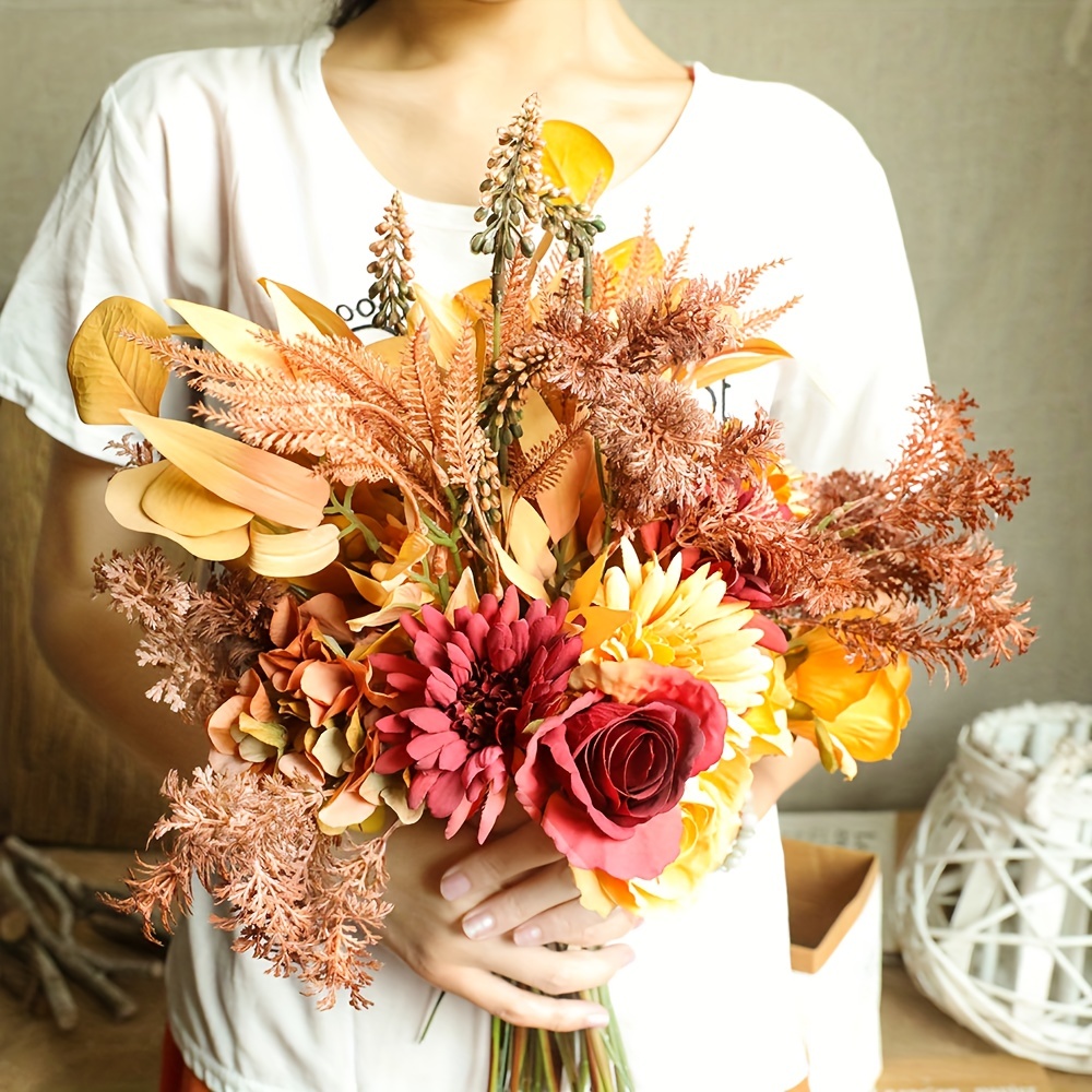 Ramo de flores artificiales de girasoles con tallo, paquete de 3 arreglos  de girasoles falsos de seda para el hogar, al aire libre, Indoo, boda