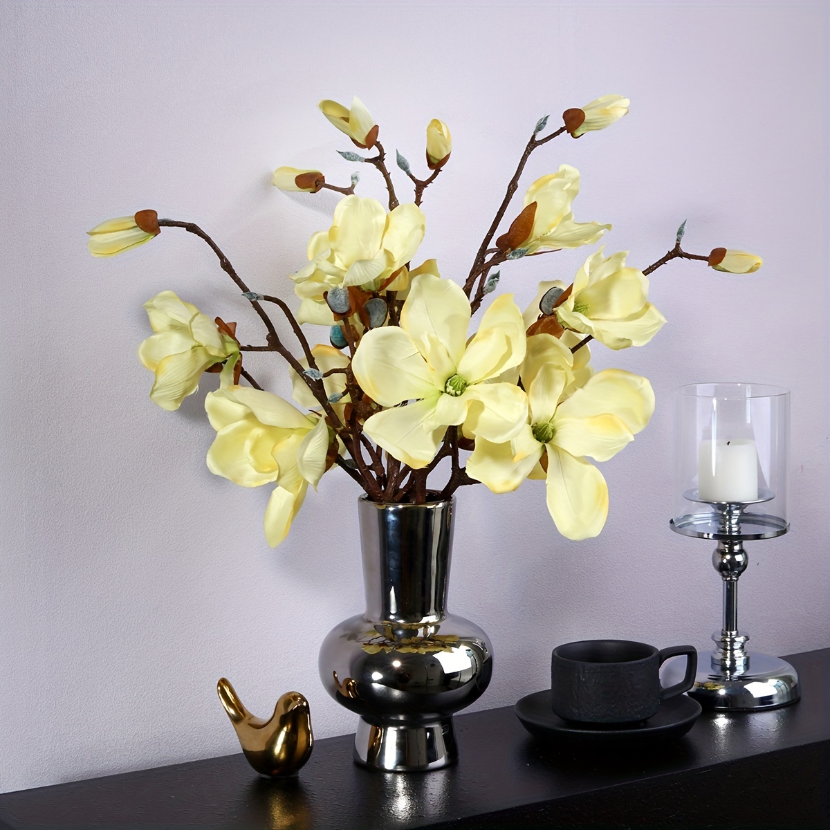 1pc Artificial Magnolia Flowers, Plastic Fake Flower Stems, Suitable For  Wedding, Party, Festival Decoration