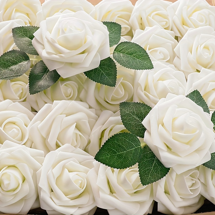 4 ramos de flores artificiales – Ramos de rosas artificiales – No se  decoloran flores blancas artificiales con tallos – Ramo falso para arreglos
