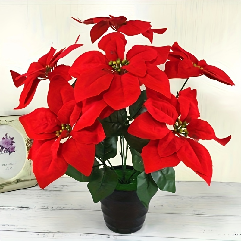 4Pcs Artificial Poinsettia Bushes Poinsettias Artificial Christmas Flowers  Red Fake Silk Poinsettia Flowers Poinsettia Floral Bouquet for Xmas Tree  Fillers Home Table Centerpiece Holiday