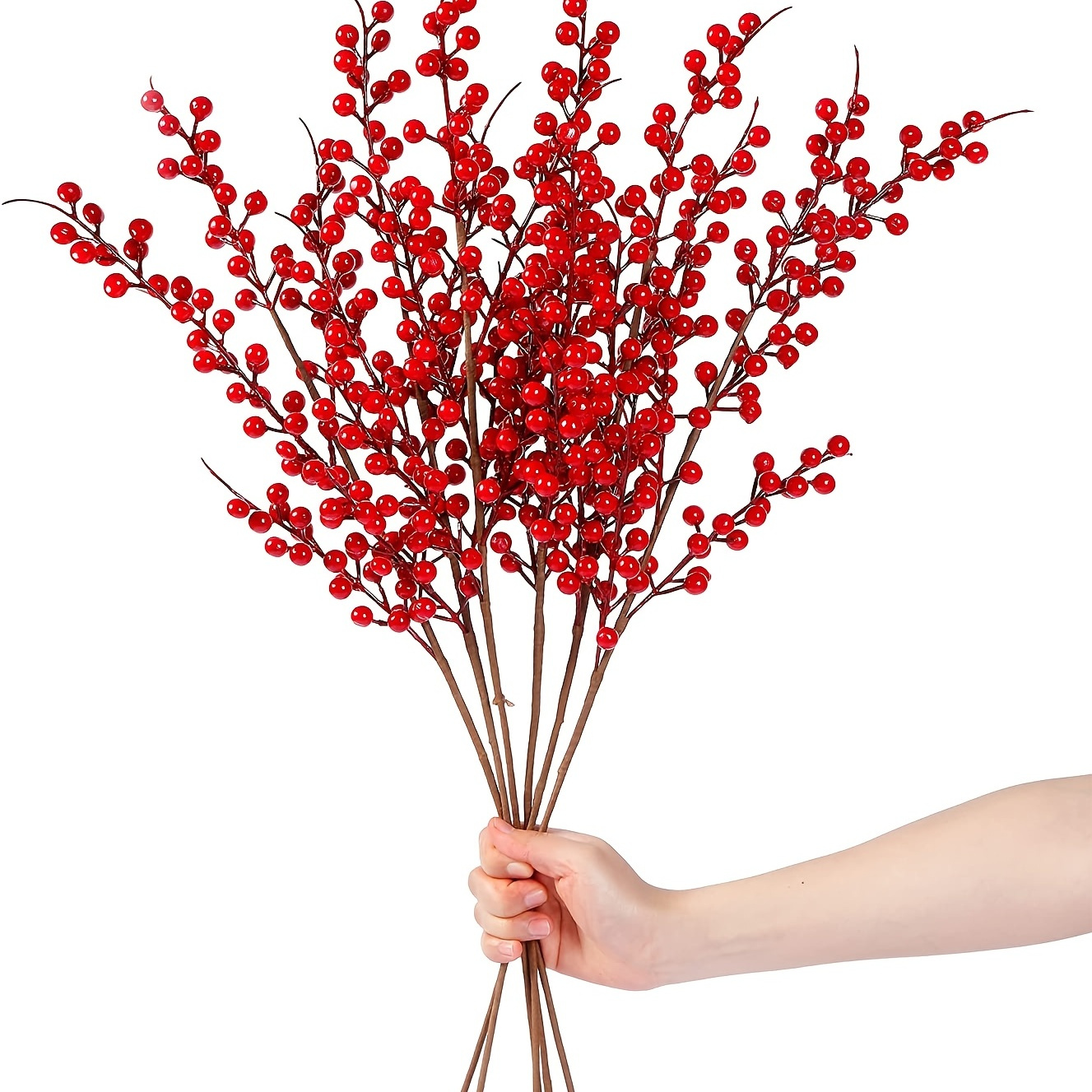 Artificial Holly Berry Stems Glitter Fake White Berries - Temu