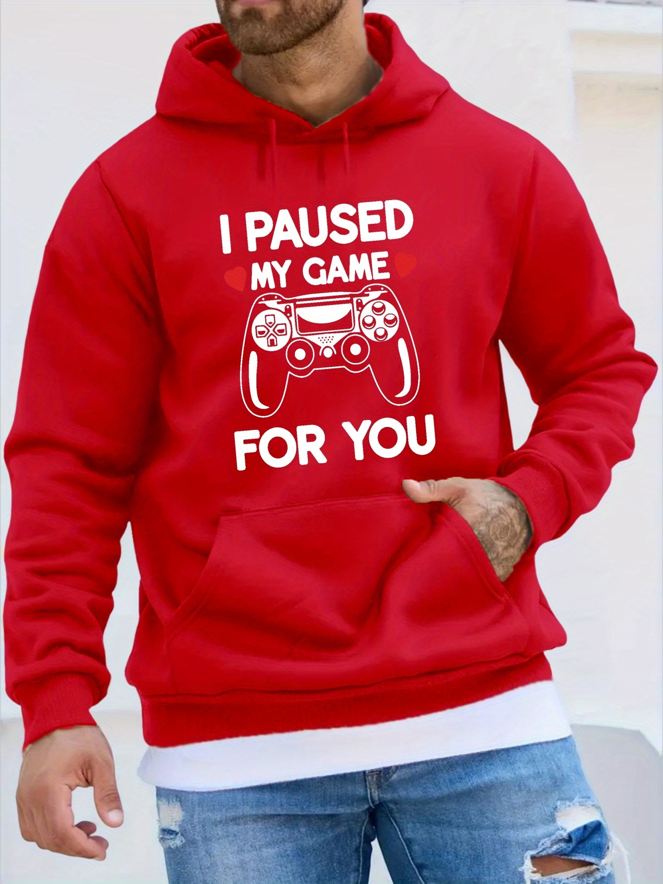 Red Muscle Training Fitness Hoodie Men's Loose Casual Sports